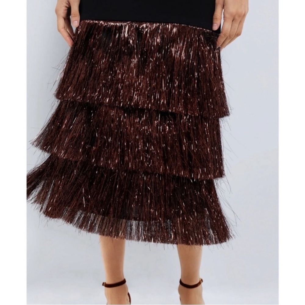 HYACINTH HOUSE Black & Bronze Metallic Fringe Francie Short Sleeve Maxi Dress - Picture 5 of 11